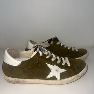 Golden Goose Khaki and White Star Sneakers